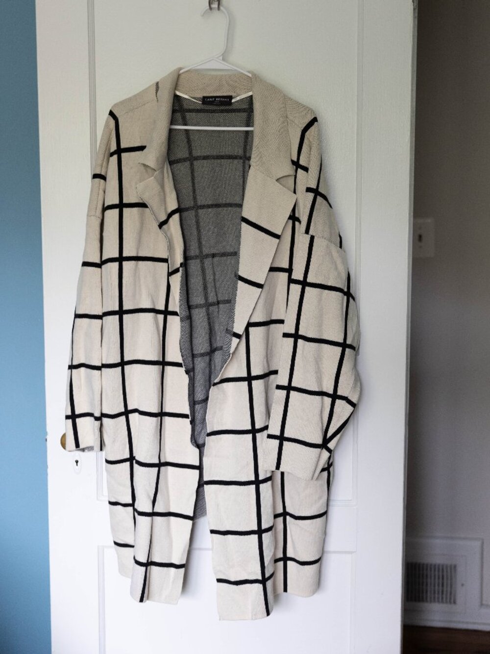 Lane Bryant Cream & Black Windowpane Open Front Duster Cardigan 22/24